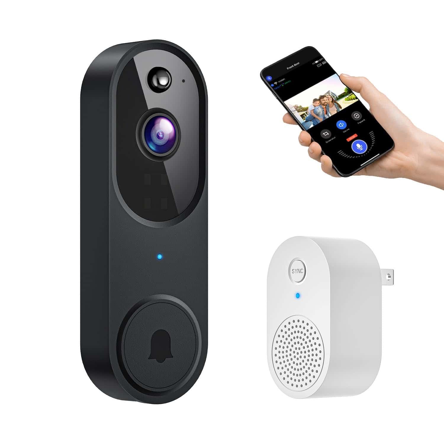 Smartphone showing live video feed from doorbell